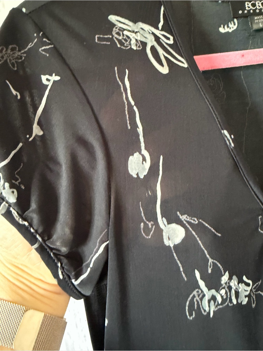 Vintage BCBG Dresses Semi Sheer Black Floral Print Short Sleeve Dress Size L Y2K - Picture 3 of 6